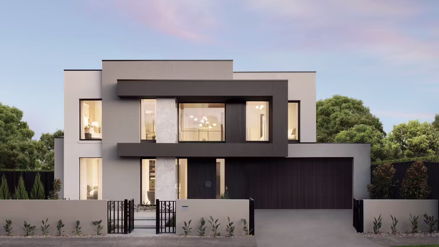 Modern custom home elevation in Burlington designed and built by Golden Brick Homes